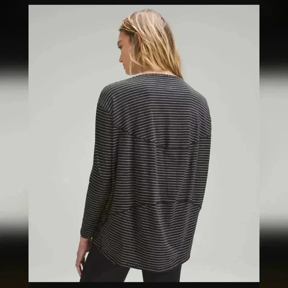 Lululemon Back in Action Long-Sleeve Shirt Synchronise Stripe Black White - Picture 1 of 7